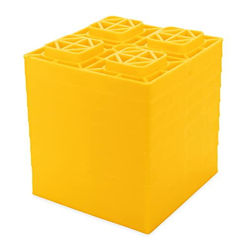 Camco Heavy Duty Leveling Blocks for Single and Double Wheels, Hydraulic Jacks, and Tongue Jacks | Yellow 10-Pack | Camc