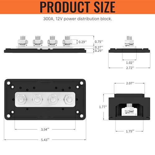 Joinfworld 300A 12V DC Waterproof Power Distribution Block - Automotive Car Solar Wiring Positive&Negative - Heavy Duty