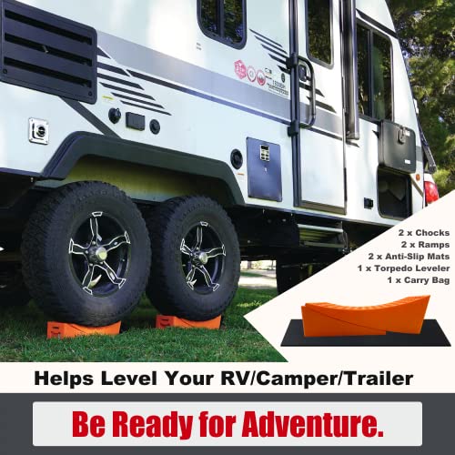 SECURITYMAN RV Leveling Ramps 2 Pack Kit | Premium Anti Slip Camper Leveler | Fast Dual Axle Trailer Wheel Chocks - Esse