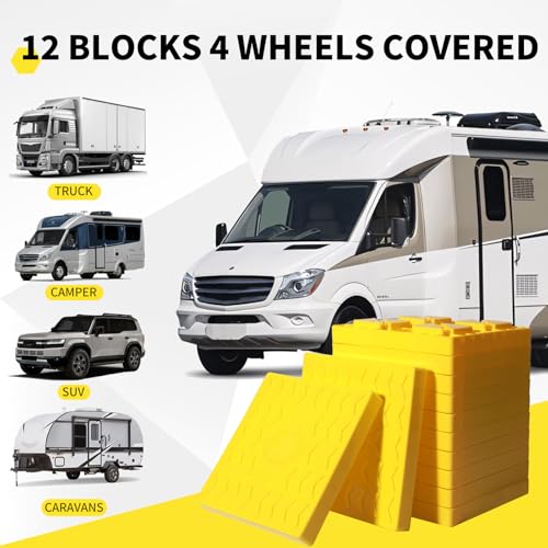 Yellow Camper/RV Leveling Blocks 10 PacksHeavy-Duty for Camper Travel Trailer Suitable for Dual Wheels Anti-Slip Interlo