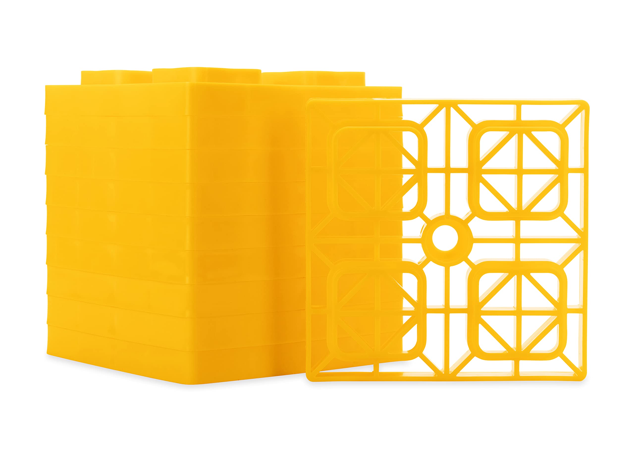 Camco Heavy Duty Leveling Blocks for Single and Double Wheels, Hydraulic Jacks, and Tongue Jacks | Yellow 10-Pack | Camc