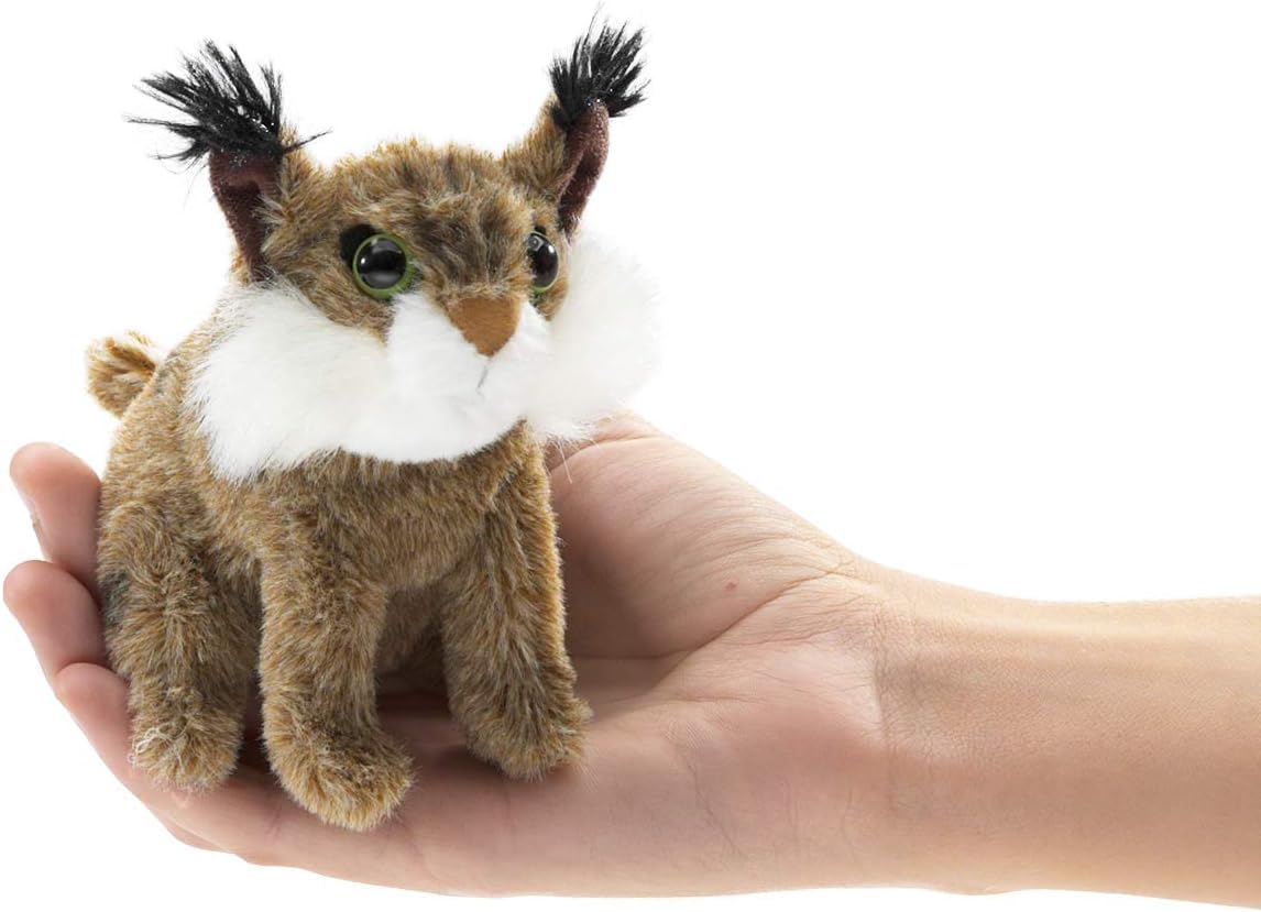 Folkmanis Mini Bobcat Finger Puppet for Kids, Brown & White, Perfect for Playtime, 1 EA